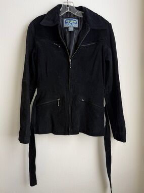 90s Y2K Vintage Black Suede Zip Motorcycle Jacket